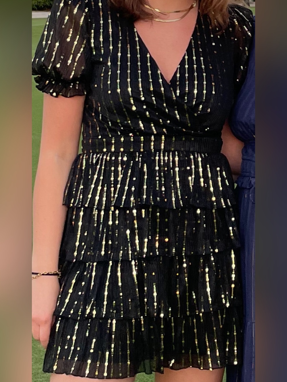 Aqua black and gold sparkle mini dress